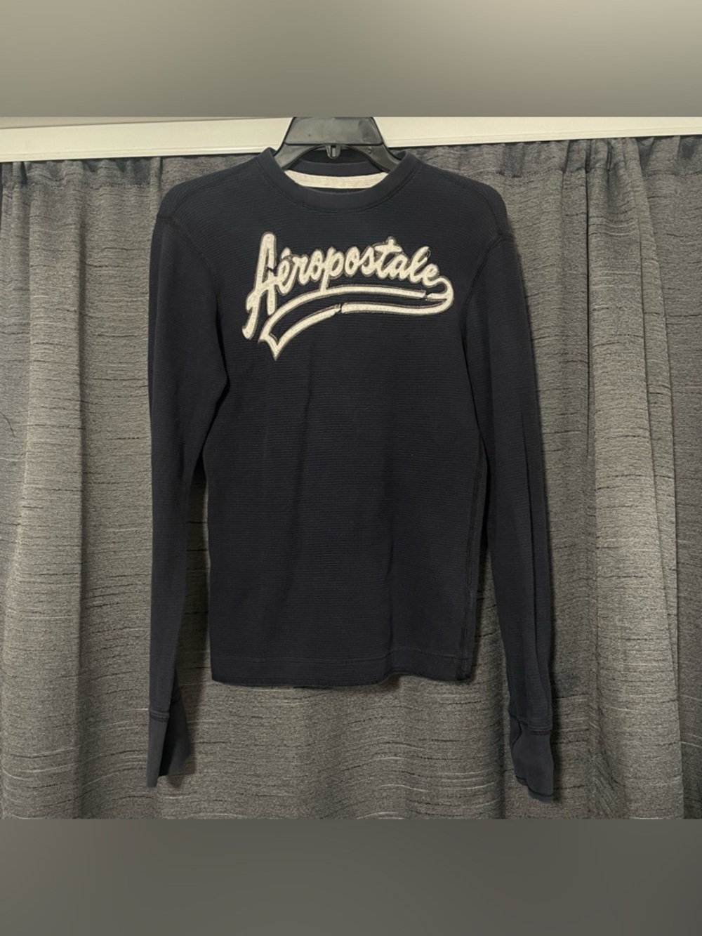 Aeropostale Shirt Mens XS Blue Graphic Long Sleeve Thermal Crewneck Cotton